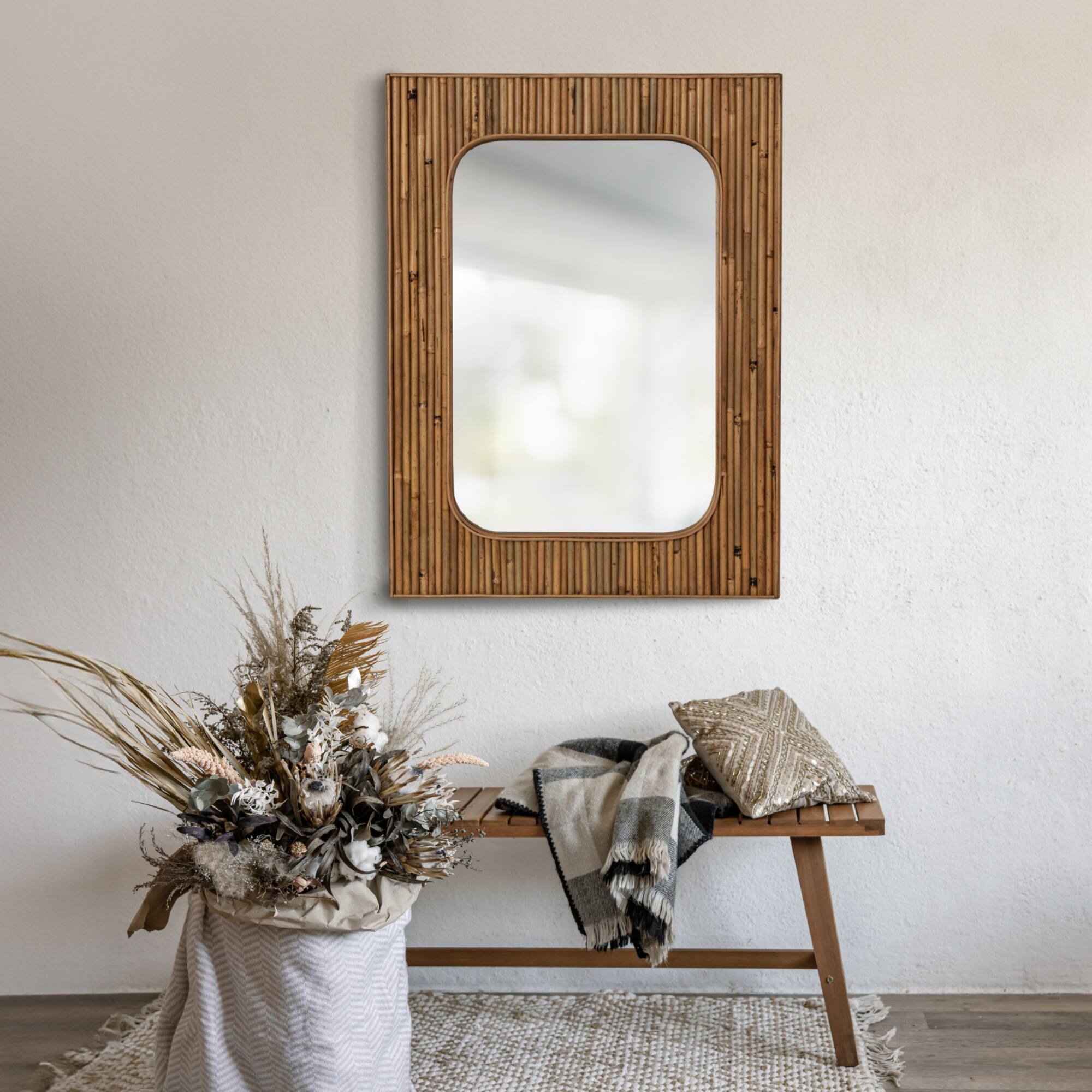Hello Honey® 31" Natural Rattan Framed Wall Mirror